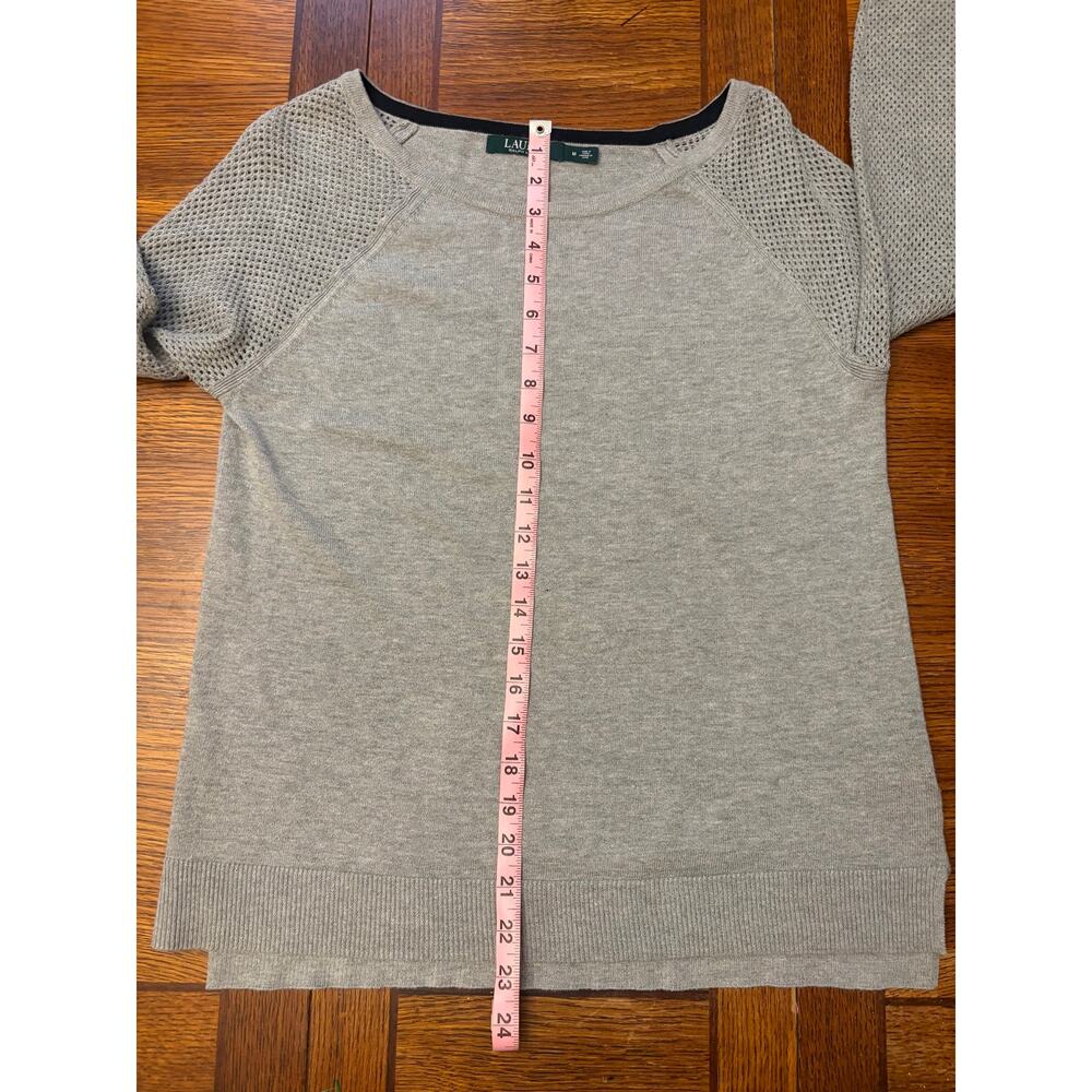 LAUREN Ralph Lauren Gray Open Knit Sleeve Long Sleeve Pullover Blouse Sweater M - Picture 5 of 8